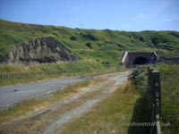 Ex-railway line route visible behind the terminal buildings